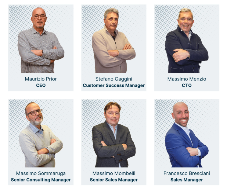 Team MTF Business Solutions: Maurizio Prior CEO, Stefano Gaggini Customer Success Manager, Massimo Menzio CTO, Massimo Sommaruga Senior Consulting Manager, Massimo Mombelli Senior Sales Manager, Francesco Bresciani Sales Manager